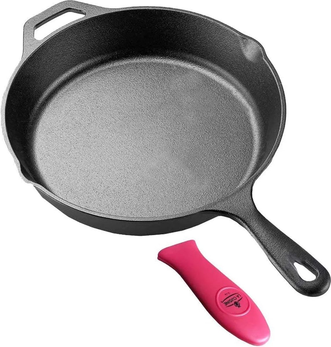 Bol.com Gietijzeren koekenpan 30 cm met matzwarte emaille coating, een hittebestendige siliconen handgreepafdekking wordt meegel... aanbieding