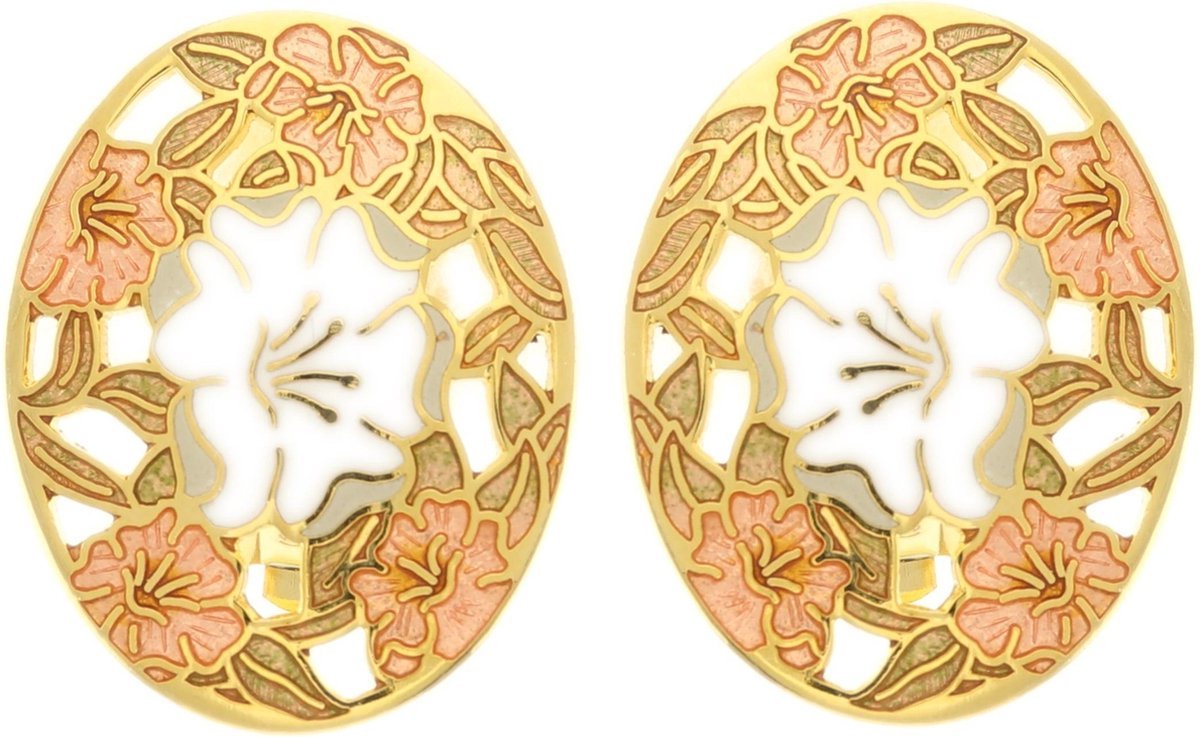 Behave - Oorclips dames - bloemmotief - wit - 3 cm