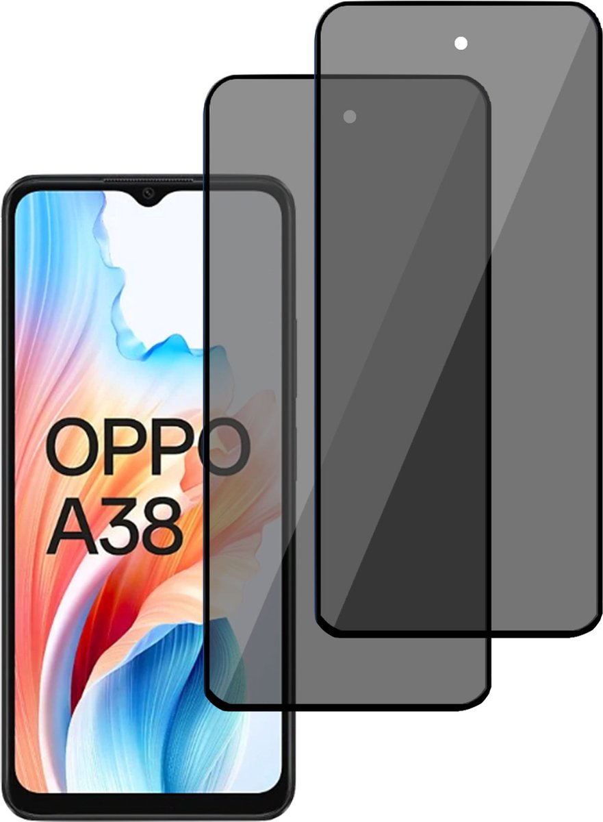 2x Privé Screenprotector geschikt voor Oppo A38 4G - Privacy Beschermglas - Privacy Proteqt+