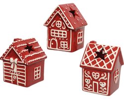 Theelichthouder huisje - rood met strik