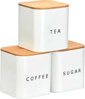 Ensemble de 3 boîtes de cuisine, boîte de rangement café-thé-sucre avec couvercle, organisateur de cuisine, noir (blanc)