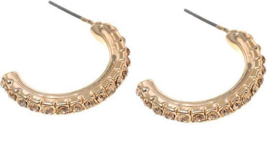 Boucles d'oreilles Behave - femme - boucles d'oreilles clous - couleur or - avec pierres - marron - 2,1cm