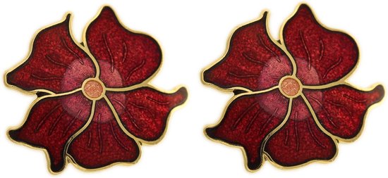Behave - Oorbellen bloem steker rood emaille - Elegant vintage accent