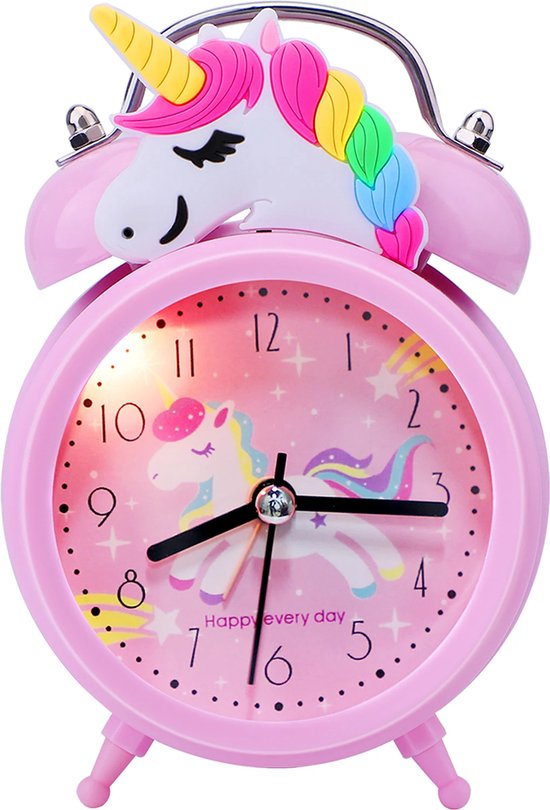 My Little Pony - Unicorn - Pink A - Wekker - Klok - Dubbele Belklok - Verlichting - Nachtlamp - 12,5cm
