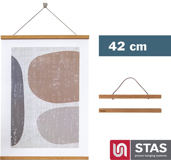 STAS Posterhanger (42cm) - Hout - Teak - Magnetisch poster ophangsysteem - Posterlijst - Posterklem - Posterhouder