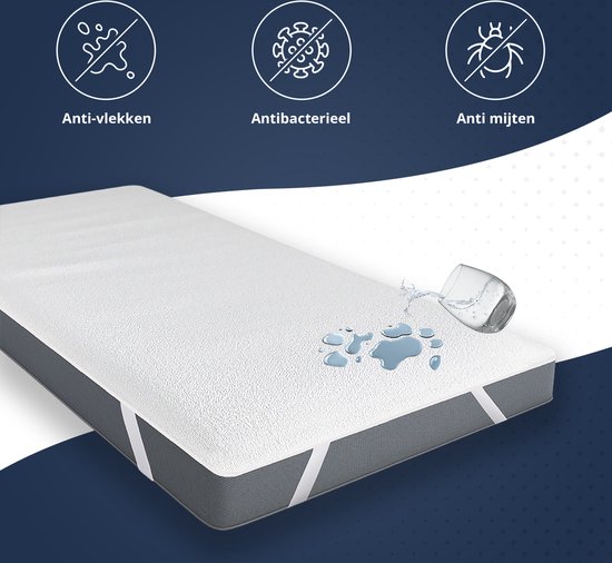 Jacobson - Protège matelas 90x200 cm - Protège matelas imperméable - Respirant - Antibactérien - Hauteur de matelas jusqu'à 30 cm - Wit