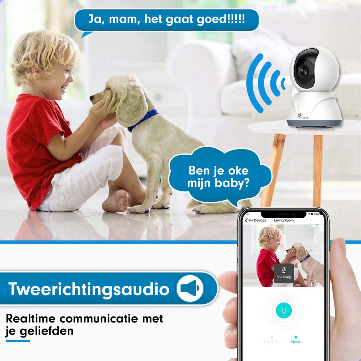 Needs! Full HD Wifi Babyfoon met Camera WS-Q100A - En App - 1080p - 2.4GHZ thumbnail 4