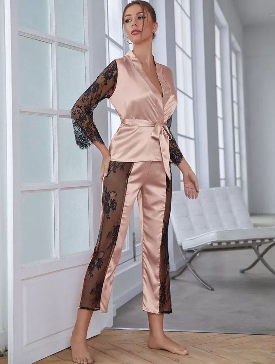 Stijlvolle 3-Delige Satijnen Pyjamaset - Ultiem Comfort en Luxe voor Elke Nacht