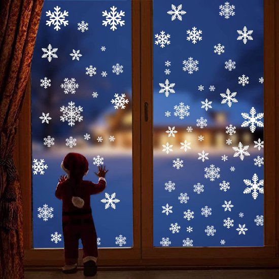 Sneeuwvlokken Raamstickers, 372 Kerst Raamstickers, Kerstdecoratie, Raamstickers, PVC Raamdecoratie, Zelfklevend, voor Deuren, Winkelramen, Vitrinekasten, Glazen Fronten