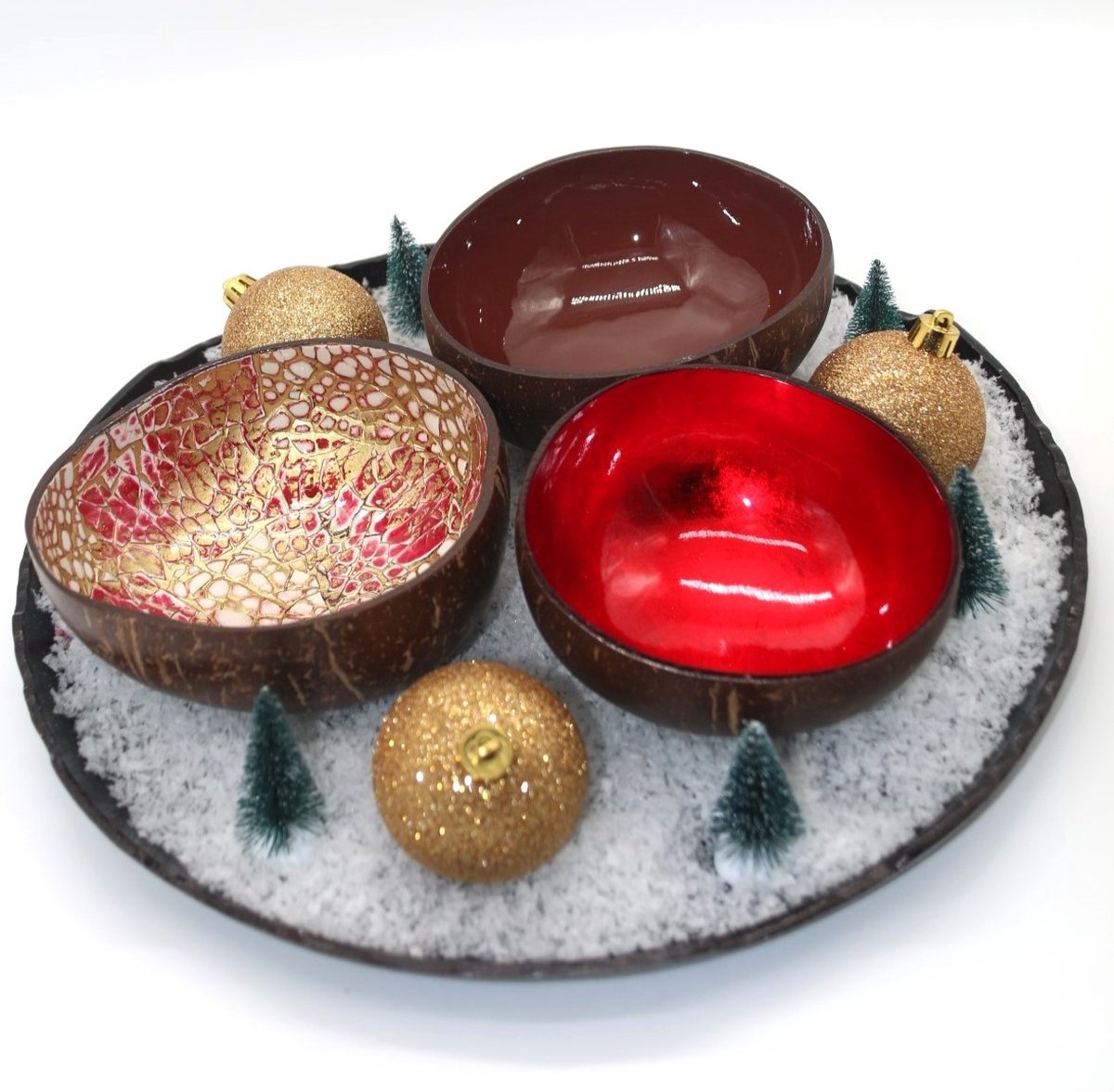Set van 3 Kokosnootkommen – Cocohana Giftset – Inclusief Geschenkverpakking – Origineel Kerstcadeau voor Haar – Handgemaakte Bowls voor Ontbijt, Snacks en Decoratie – Perfect voor Feestdagen of Verjaardag