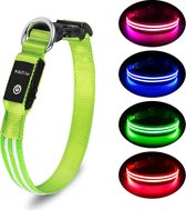 USB LED Halsband voor Honden Waterdicht Lichtgevende Halsbanden met 3 Standen voor Kleine Grote Honden - Groen - S.