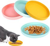 Voederbak voor katten, 3-delige set, kleurrijke kattenbakken, voederschaal, platte kattenbak, siliconen bak, brede drinkschaal, kattenkom voor droogvoer en nat voer, waterbak