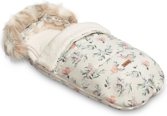 SENSILLO - voetenzak kinderwagen - baby voetenzak - voor reiswieg en buggy - voor zomer en lente - met ritssluiting, katoen en fluwelen stof, riemopeningen - Bloemen beige