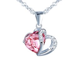 Lumici® | Amethist Ketting - Rood Hartje - Steen - Liefde - Relatie - Geschenk - Natuur - Zomer - Lente - Cadeau Voor Vrouwen - Moederdag Cadeau - Valentijn - Liefde - Verrassing - Goud & Zilver
