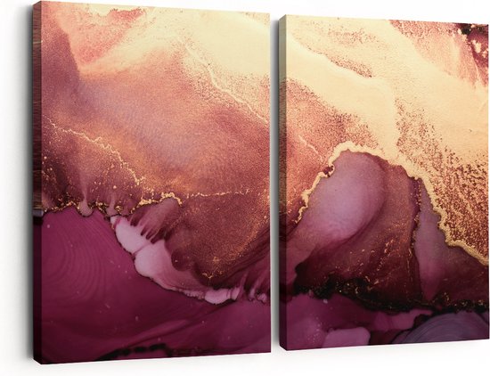 Artaza Canvas Schilderij Tweeluik Abstracte Kunst - Luxueuze Roze Gouden Marmer - 60x40 - Klein - Foto Op Canvas - Canvas Print