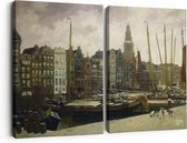 Artaza Canvas Schilderij Tweeluik Het Damrak in Amsterdam - George Hendrik Breitner - 180x120 - Groot - Foto Op Canvas - Canvas Print
