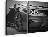 Artaza Canvas Schilderij Tweeluik Grijze Sportwagen Auto - Zwart Wit - 160x120 - Groot - Foto Op Canvas - Canvas Print