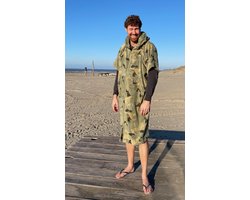 S & LT specials Surfponcho met rits Camouflage S/M - unisex - 100% katoen/badstof - capuchon - korte mouw - 450 gr/m2 - zwemponcho