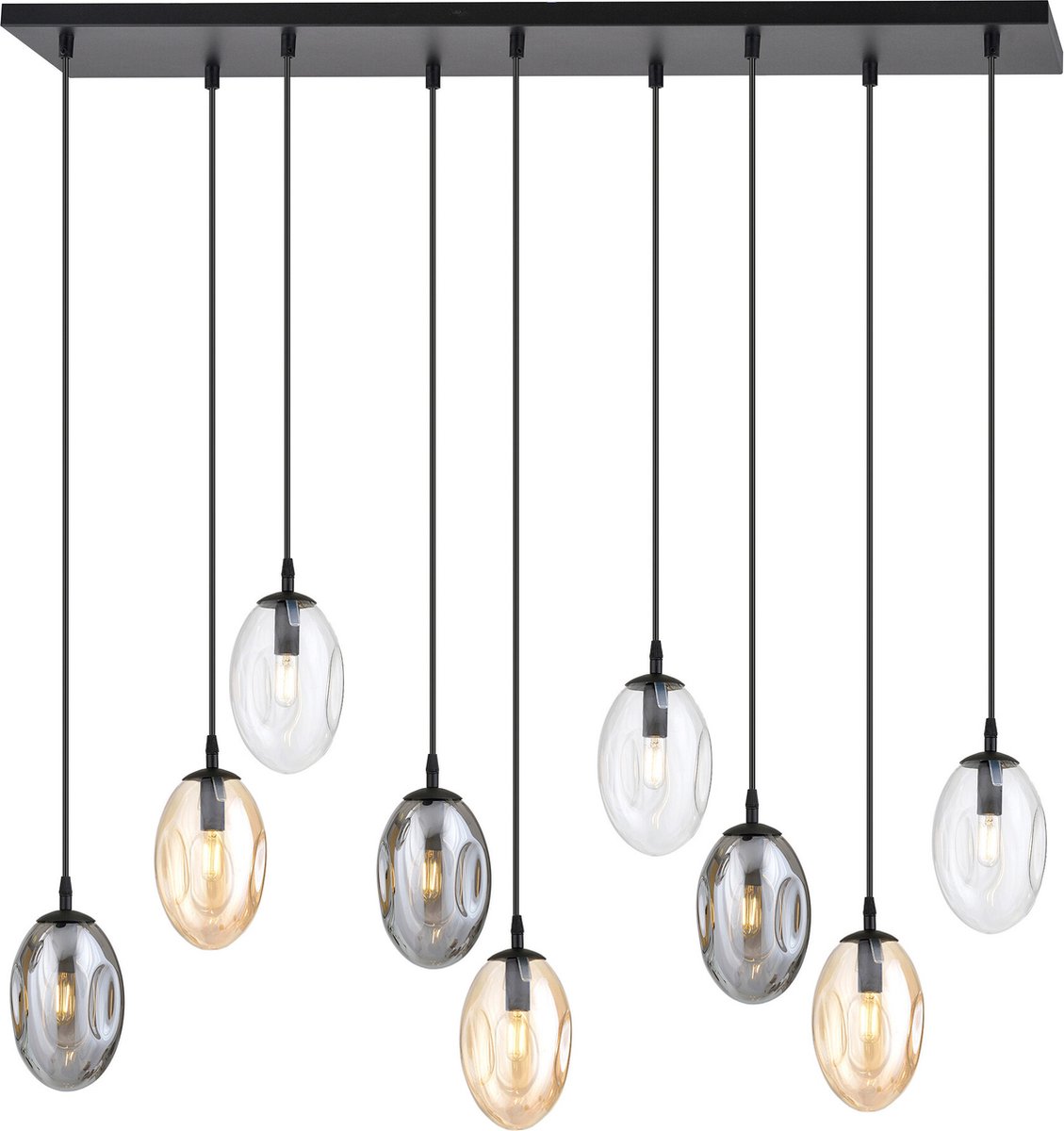 Emibig Grote hanglamp voor boven tafel met 9 verschillende glazen pendels E14 - Creëer een sfeervolle ambiance in uw eetkamer