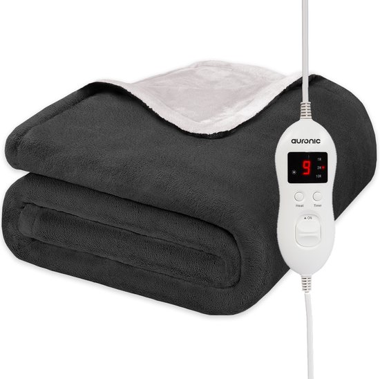 Auronic Elektrische Deken - Warmtedeken - 1 Persoons - 160x120 - Antraciet