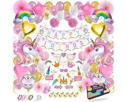 Fissaly 112 Stuks Luxe Eenhoorn Verjaardag Decoratie Versiering met Ballonnen – Unicorn Set – Kinderfeest – Feest - Feestpakket