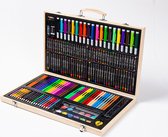 A&K PREMIUM Ensemble de dessin XXL 180 pièces - Boîte à dessin comprenant Crayons de couleur, aquarelle, Wasco - Étui à dessin robuste - Dessin pour Enfants et Adultes - Bois