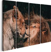 Artaza Canvas Schilderij Vierluik Leeuw En Leeuwin Koppel - Liefde - 160x120 - Groot - Foto Op Canvas - Canvas Print