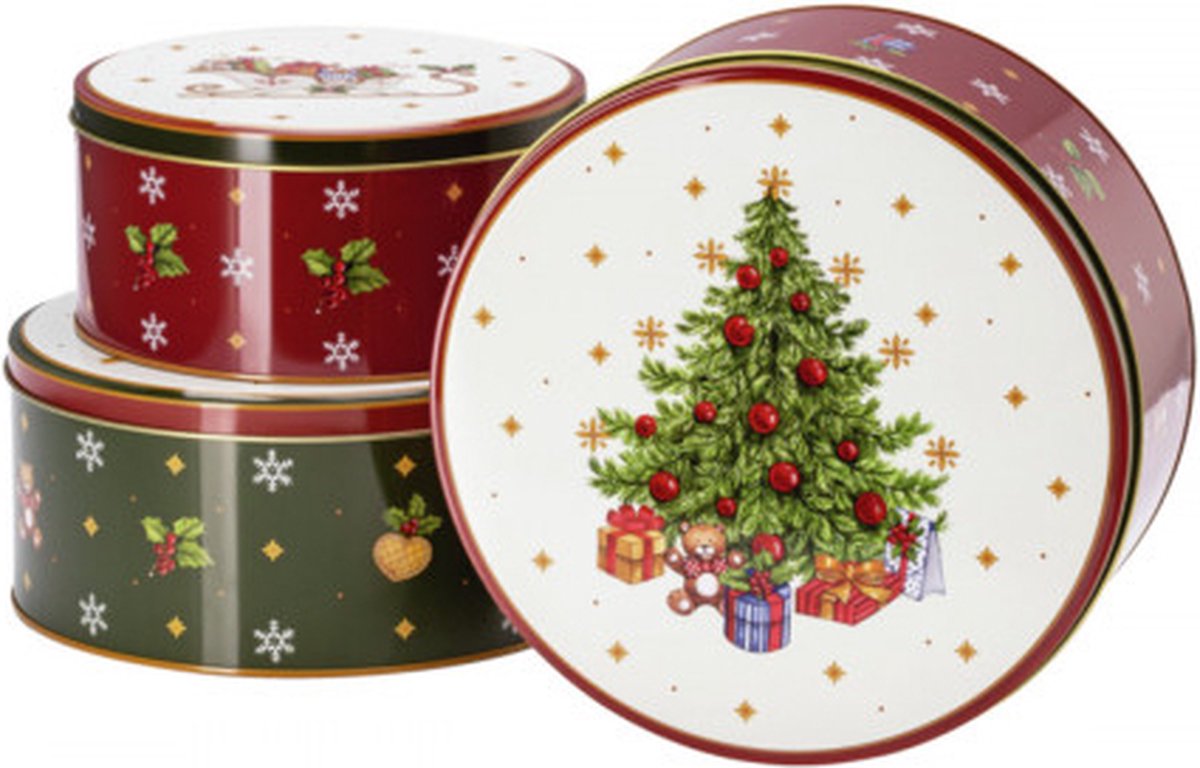 Hutschenreuter Kerst koektrommel Set van drie Verschillende afmetingen diameter 22 20 en 17 cm bewaarblik
