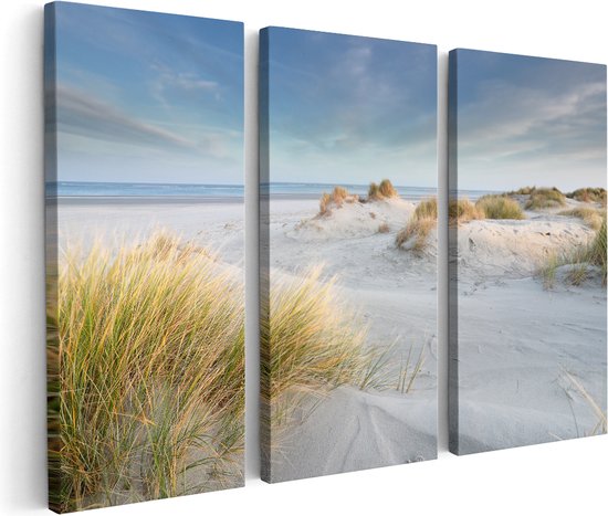Artaza Canvas Schilderij Drieluik Groot Strand met Zee - 150x100 - Groot - Foto Op Canvas - Canvas Print
