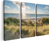Artaza Canvas Schilderij Drieluik Strand en Zee vanuit Duinen - 120x80 - Foto Op Canvas - Canvas Print
