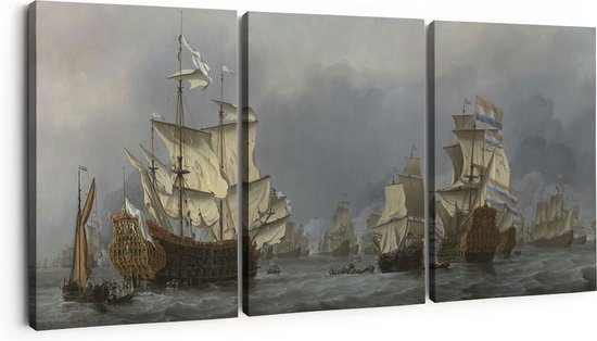 Artaza Canvas Schilderij Drieluik De Overgave van de Royal Prince - Willem van de Velde - 90x40 - Foto Op Canvas - Canvas Print