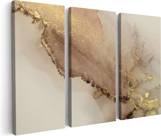 Artaza Peinture sur toile triptyque Art abstrait – Marbre Goud doré – 180 x 120 – Groot – Photo sur toile – Impression sur toile