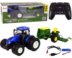 Bestuurbare trekker - 24x11x12cm - met balenpers - groen geel blauw zwart