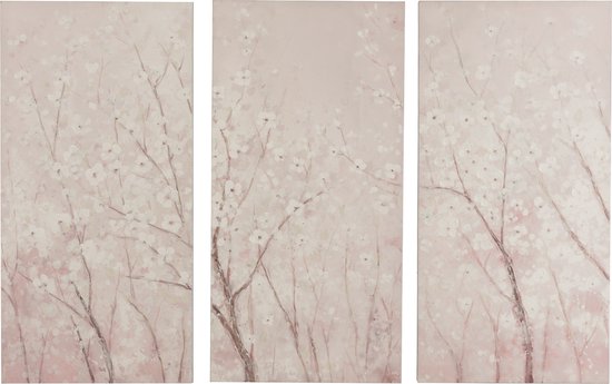 J-Line Set De 3 Decoration Murale Sakura Canevas/Bois Blanc/Rose