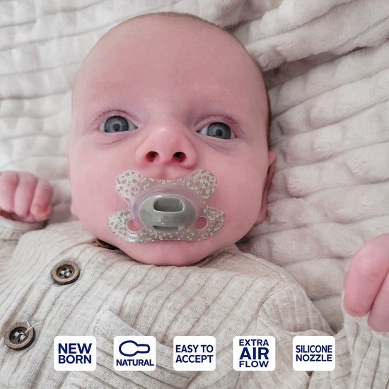 Difrax - Natural Fopspeen - Newborn - Grijze Speen - 2 st. van Difrax — afbeelding 2