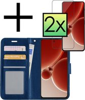Hoes Geschikt voor OnePlus Nord 3 Hoesje Book Case Hoes Flip Cover Wallet Bookcase Met 2x Screenprotector - Donkerblauw.