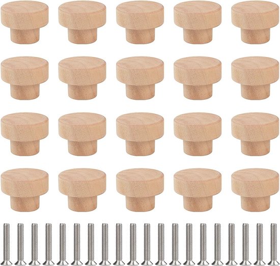 Meubelknoppen, 20 stuks, ronde houten knoppen en handgrepen, houten ladegreep, houten knoppen, woonaccessoire voor kastdeur, lade, kast, schoenendoos, 35 x 25 mm