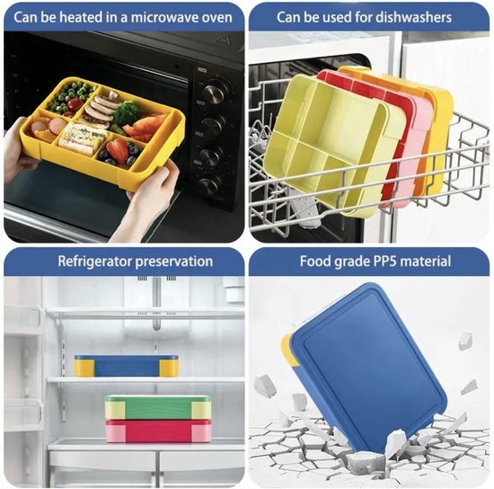 Lunchbox-set, Bento-box, lunchbox voor kinderen, snackbox, milieuvriendelijke Bento-lunchbox, maaltijdbereidingscontainers met vorklepel en verdelers, voor werk en school, voor volwassenen en kinderen ( roze