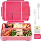 Bento Box - Lunchbox - Roze - Met 6 Compartimenten voor volwassenen en kinderen - incl. bestek en saus bakje