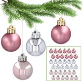 Roze-zilveren Kerstballen, Set van plastic kerstballen, Kerstboomversiering 3 cm, 36 stuks