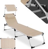 tectake® - ligstoel ligbed zonnebed - aluminium- incl. los hoofdkussen en verstelbaar zonnescherm - beige