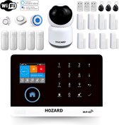 Hozard® Alarmsysteem | Met Sirene | Incl HD Camera | Smart Home Beveiligingssysteem | Draadloze Sirene | Smoke Detector | Wifi Alarm & 4G | Incl RFID Tags | Deur/Raam Sensoren | Beweging Sensoren
