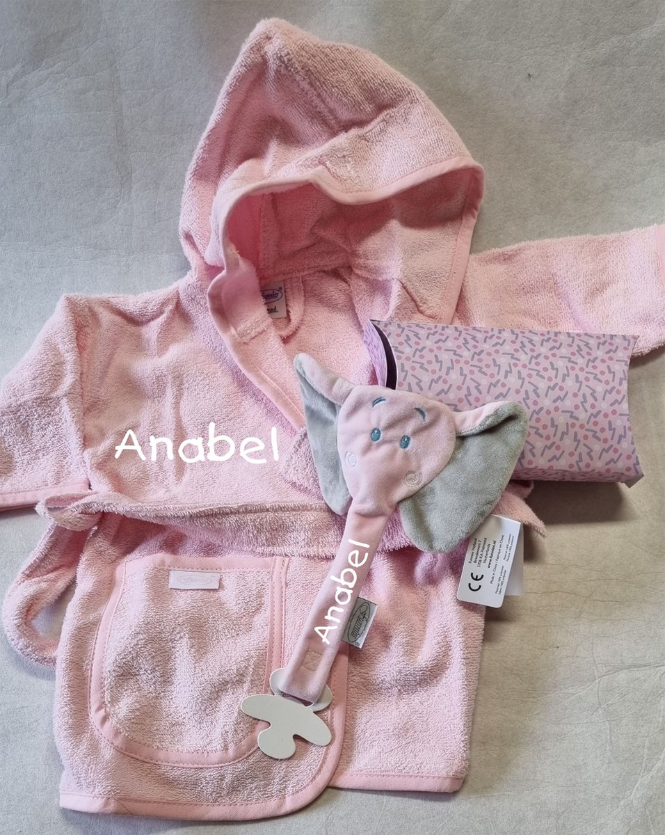 Goedkoopste Babybadjas-Gepersonaliseerd-Slabbetje--Speendoek-Olifant-cadeau set-Geboorte pakket-Kraamcadeau - Baby shower