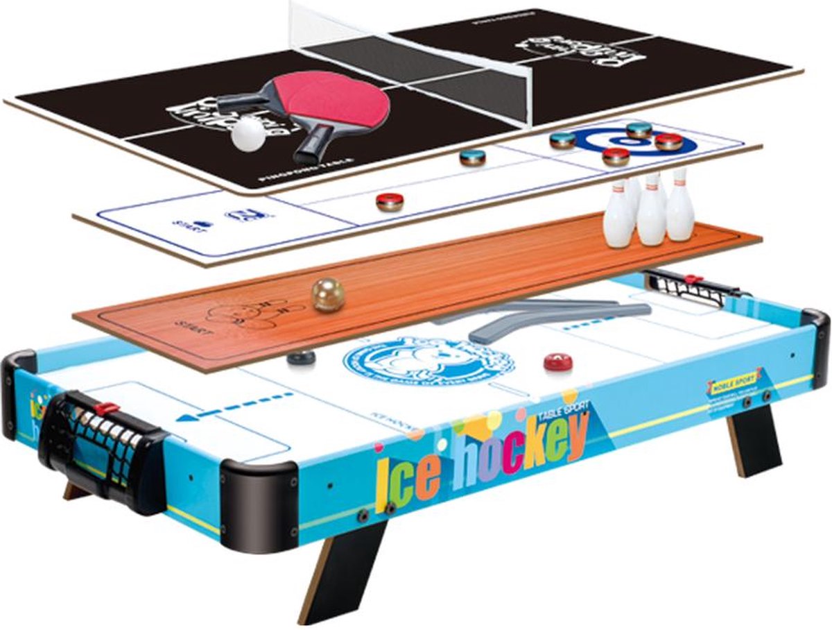 4in1 multifunctionele speeltafel 40x75cm Hockey Tafeltennis Bowling Shuffle - De Max