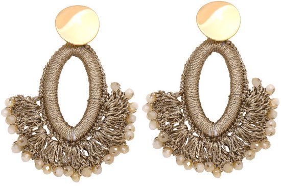 Boucles d'oreilles avec perles de verre - Boucles d'oreilles pendantes - 7 cm - Marron