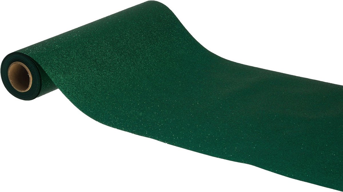 Chaks Tafelloper op rol - 2x - donker groene glitter - 30 x 500 cm - polyester