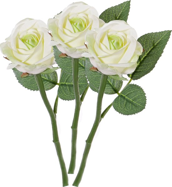 Top Art Kunstbloem roos Nina - 3x - wit - 27 cm - plastic steel - decoratie bloemen
