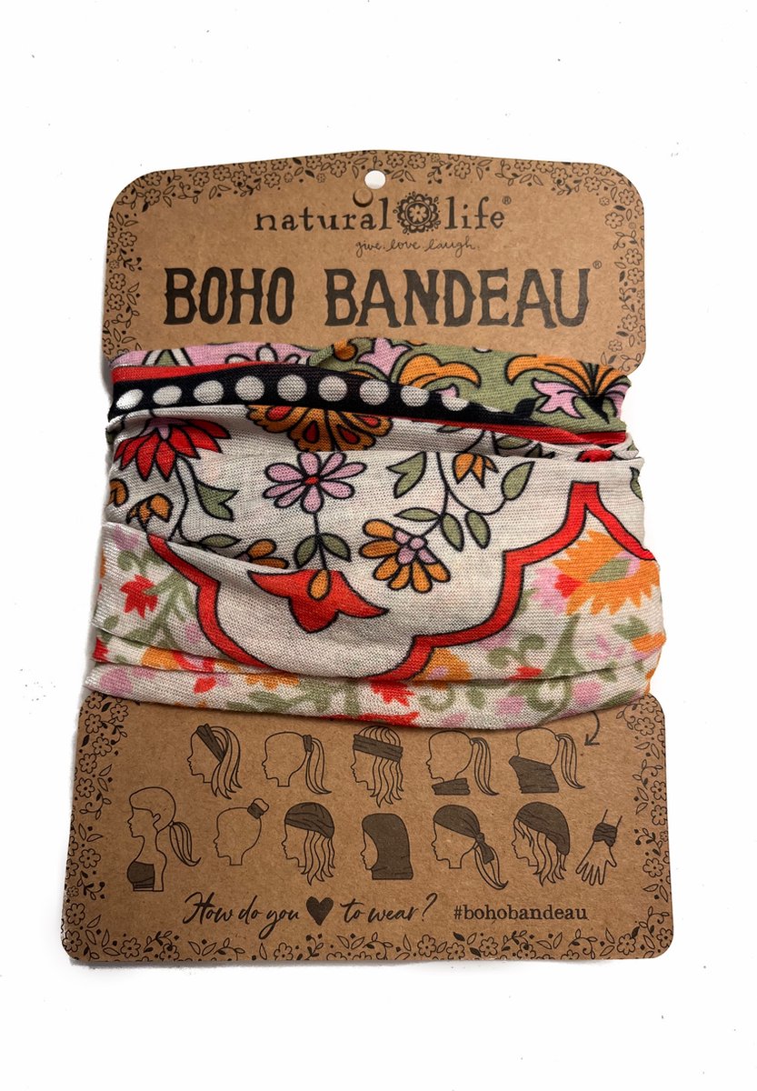 Lichte Boho Bandeau, Natural Life, brede haarband, hoofdband, infinity shawl, bandeau, sportband, hoofdbescherming, kaalheid, zonbescherming