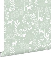 ESTAhome papier peint forêt avec animaux de la forêt vert menthe - 139524 - 53 cm x 10,05 m