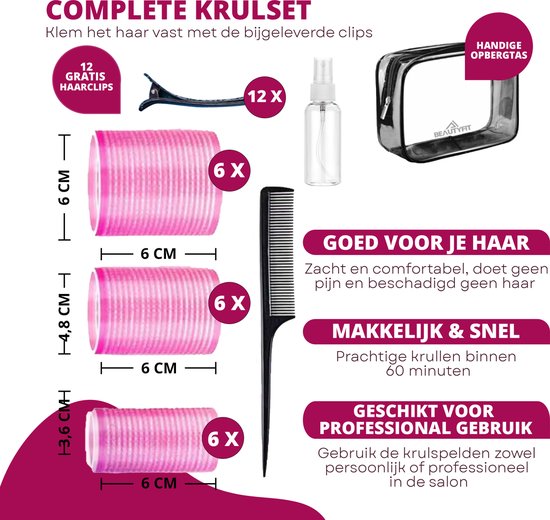 BeautyFit® - Heatless Haarkruller 39 delig roze + Opbergtas - Inclusief E-book - Mist sprayer - Haarkam - Satijnen Haarkruller - Haarrollers - Krulspelden - Krulset - Krulspelden Rollers - Heatless Curling Ribbon